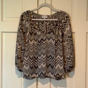 Veronica M Chevron Keyhole Tie Neck Blouse